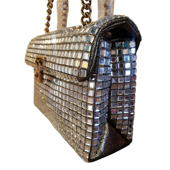 NWT! Kurt Geiger Mirrored Disco Purse w/ Gold Hardware & Dusty - Picture 10 of 12